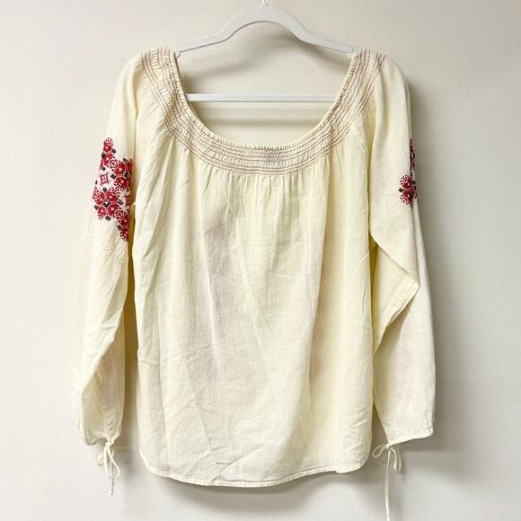 Haute Hippie Embroidered Floral Boat Neck Boho Blouse Top Cream Women's Size XS - Picture 2 of 4
